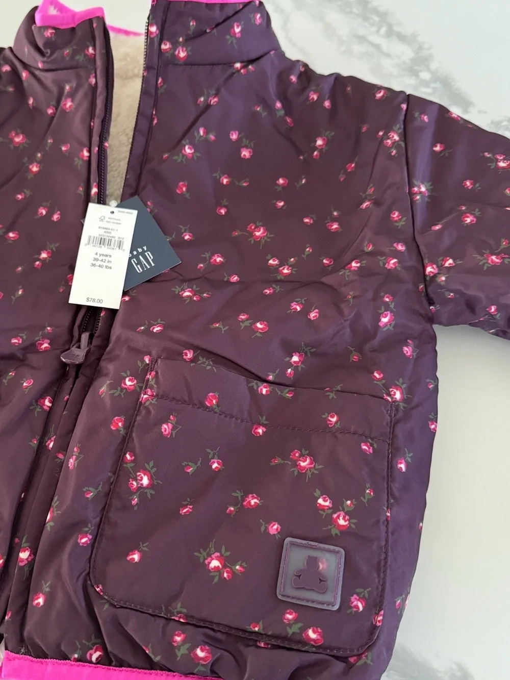 GAP Girls Reversible Cozy Jacket in Burgundy Plum 4T